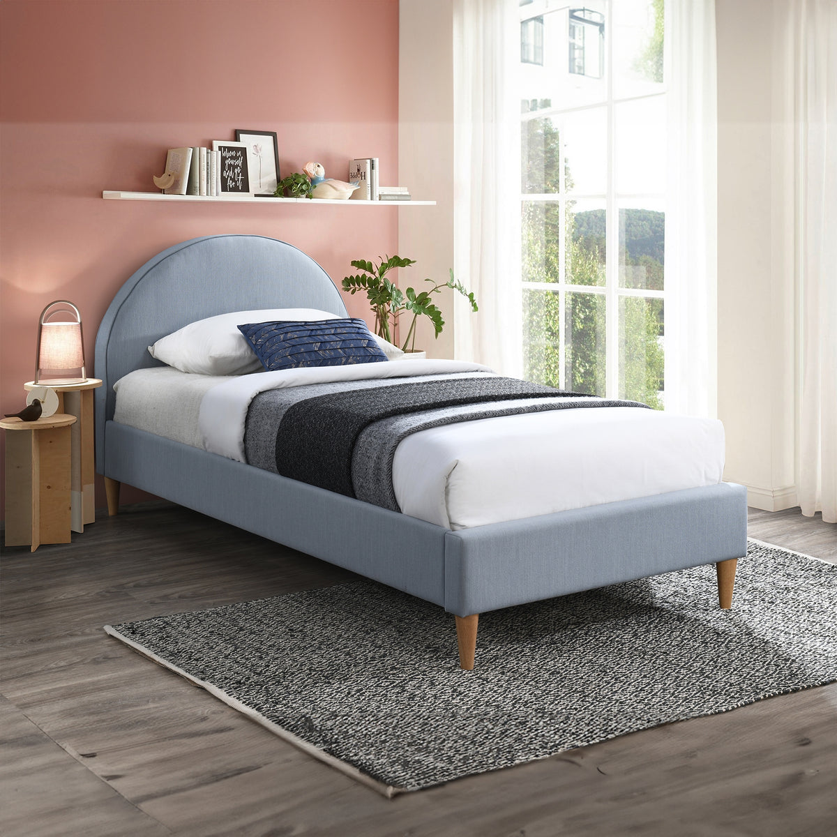 Alix King Single Bed Frame Velvet Fabric Blue