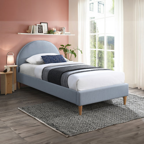 Alix King Single Bed Frame Velvet Fabric Blue