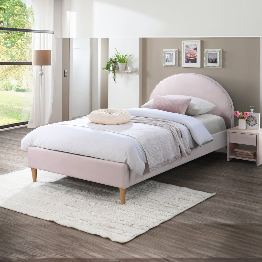 Alix King Single Bed Frame Velvet Fabric Pink