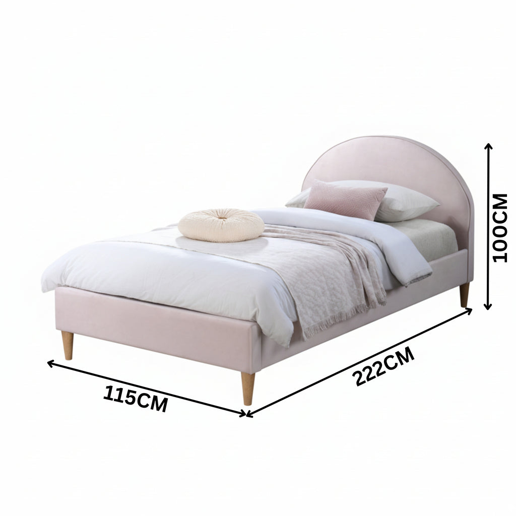 Alix King Single Bed Frame Velvet Fabric Pink