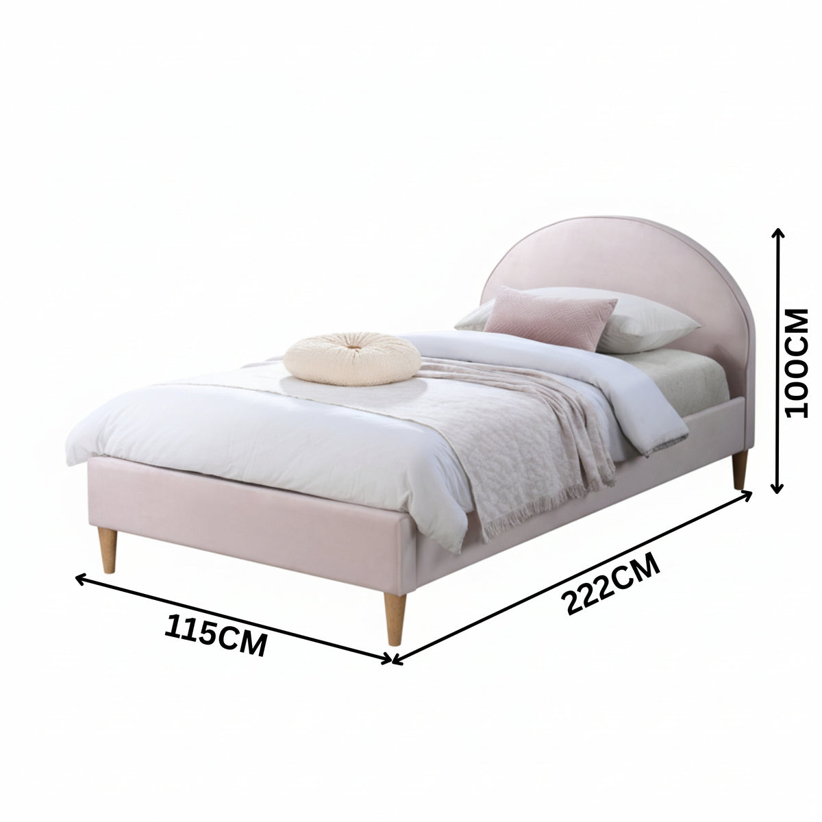 Alix King Single Bed Frame Velvet Fabric Pink
