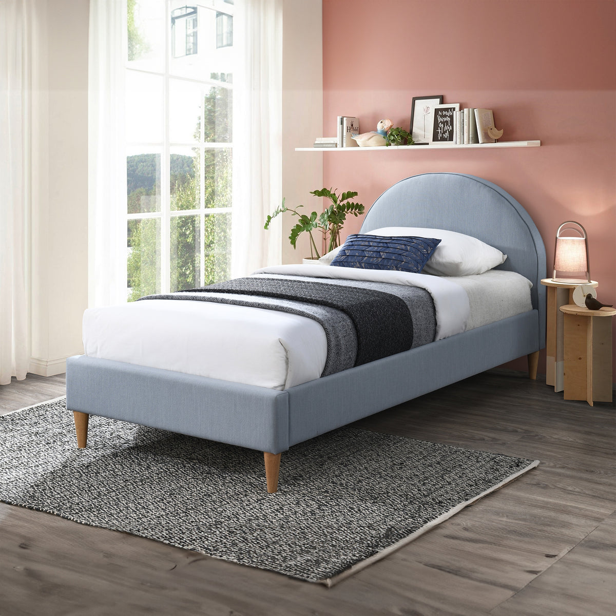Alix Single Bed Frame Velvet Fabric Blue
