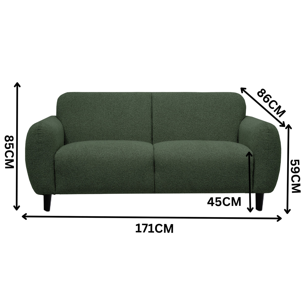 Almerio 2 Seater Fabric Sofa Green