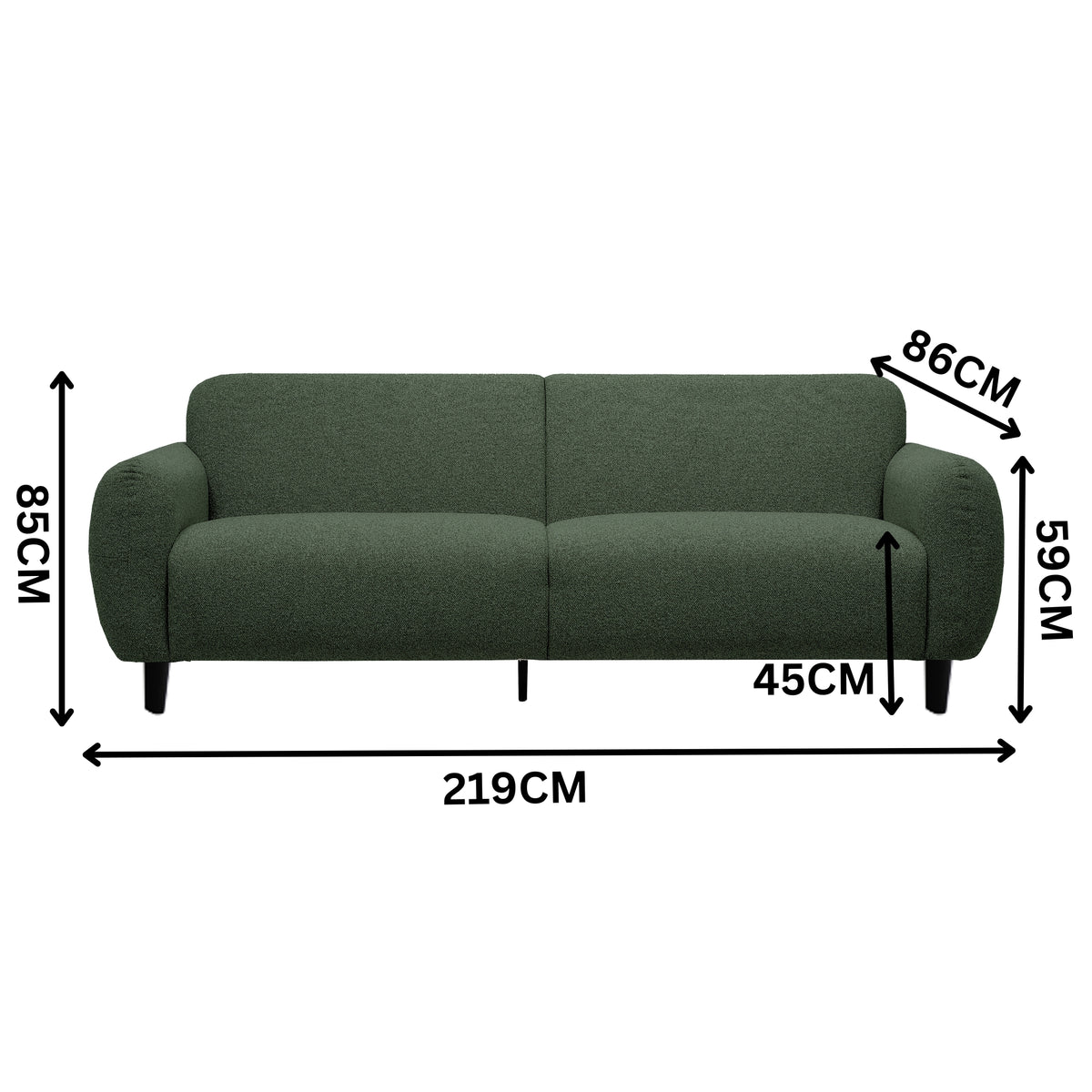 Almerio 3 Seater Fabric Sofa Green