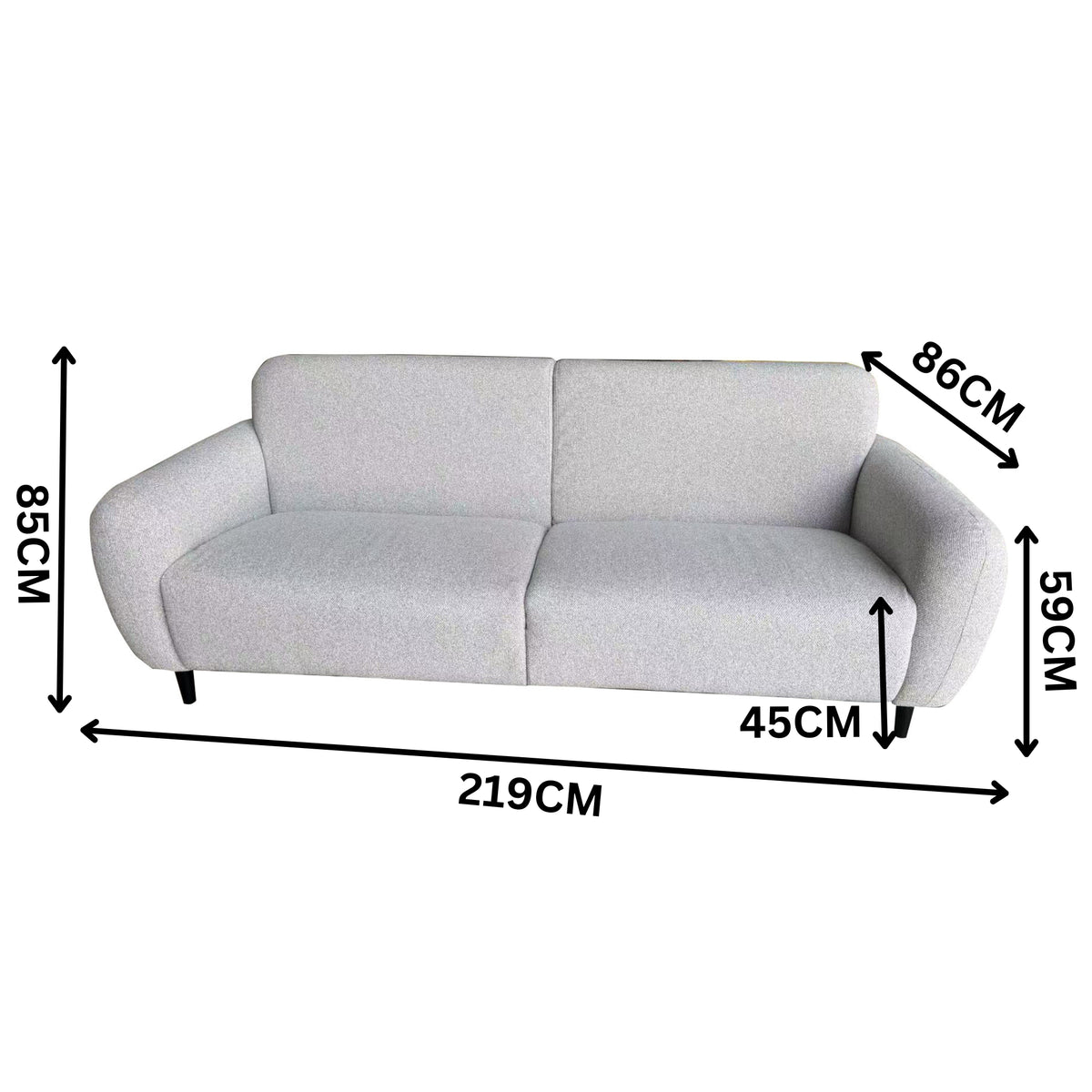 Almerio 3 Seater Fabric Sofa Silver