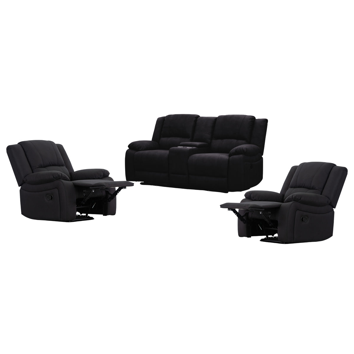 Anderson Fabric Electric Recliner Sofa Lounge Chair ONYX Black 1 + 1 + 2 Seater