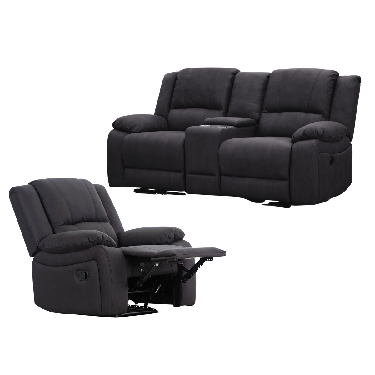 Anderson Fabric Electric Recliner Sofa Lounge Chair JET Dark Grey 1 + 2 Seater