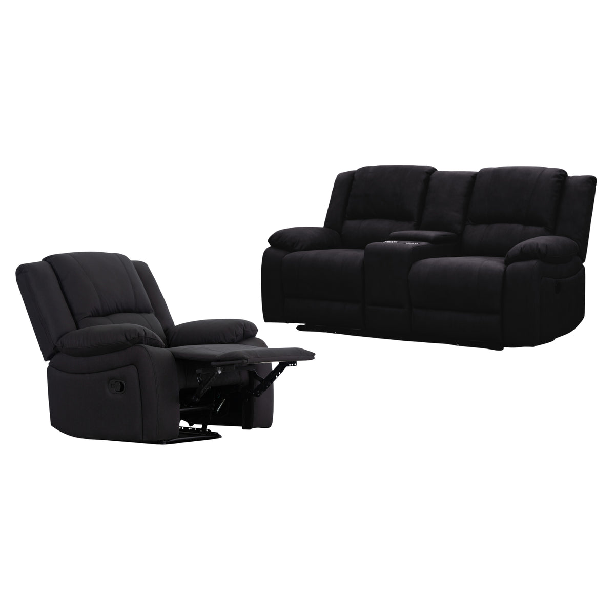 Anderson Fabric Electric Recliner Sofa Lounge Chair ONYX Black 1 + 2 Seater