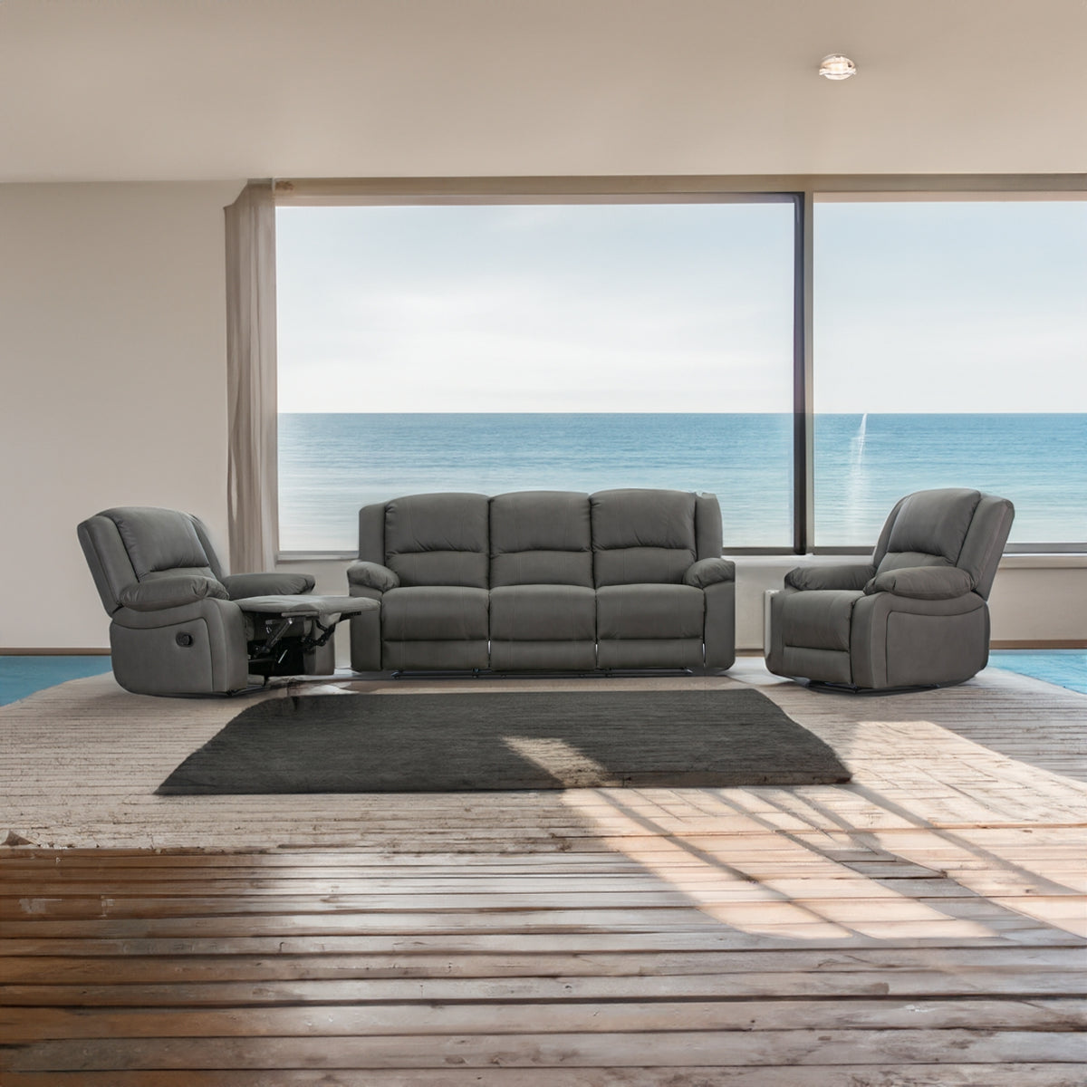 Anderson Fabric Electric Recliner Sofa Lounge Chair LATTE Light Grey 2 Seater