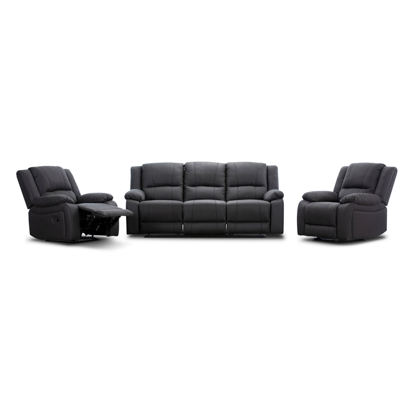 Anderson 3+1+1 Seater Fabric Manual Recliner Sofa Lounge Chair Set JET Dark Grey 