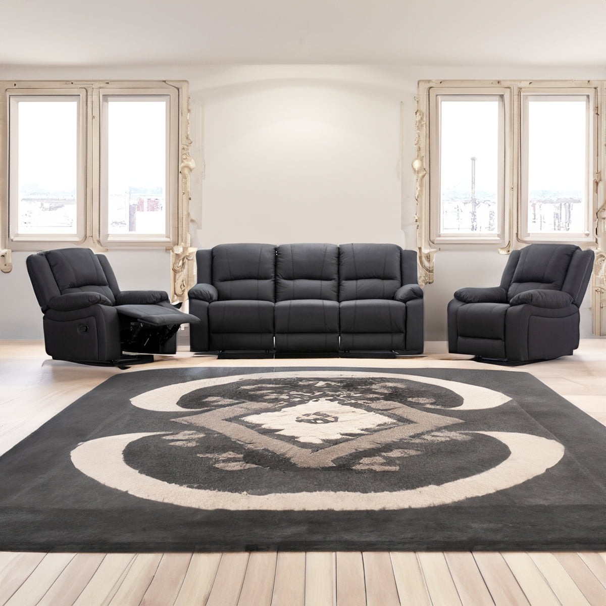Anderson 3+1+1 Seater Fabric Manual Recliner Sofa Lounge Chair Set JET Dark Grey 
