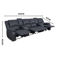 Anderson 4 Seater Fabric Manual Recliner Sofa Lounge Chair Set Onyx