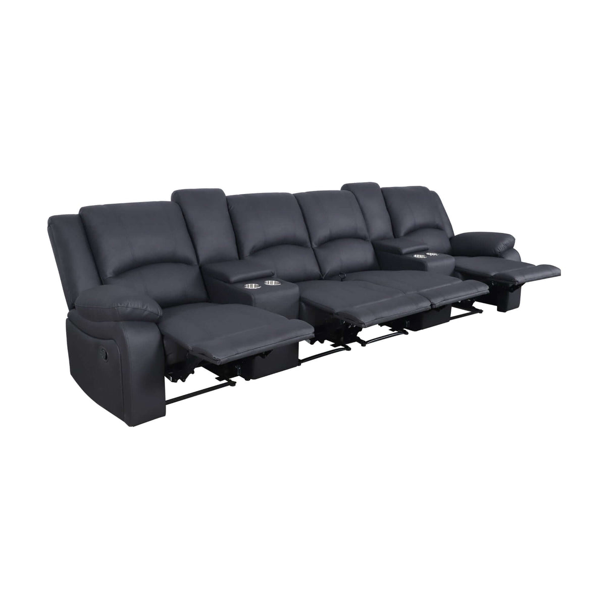 Anderson 4 Seater Fabric Manual Recliner Sofa Lounge Chair Set Onyx