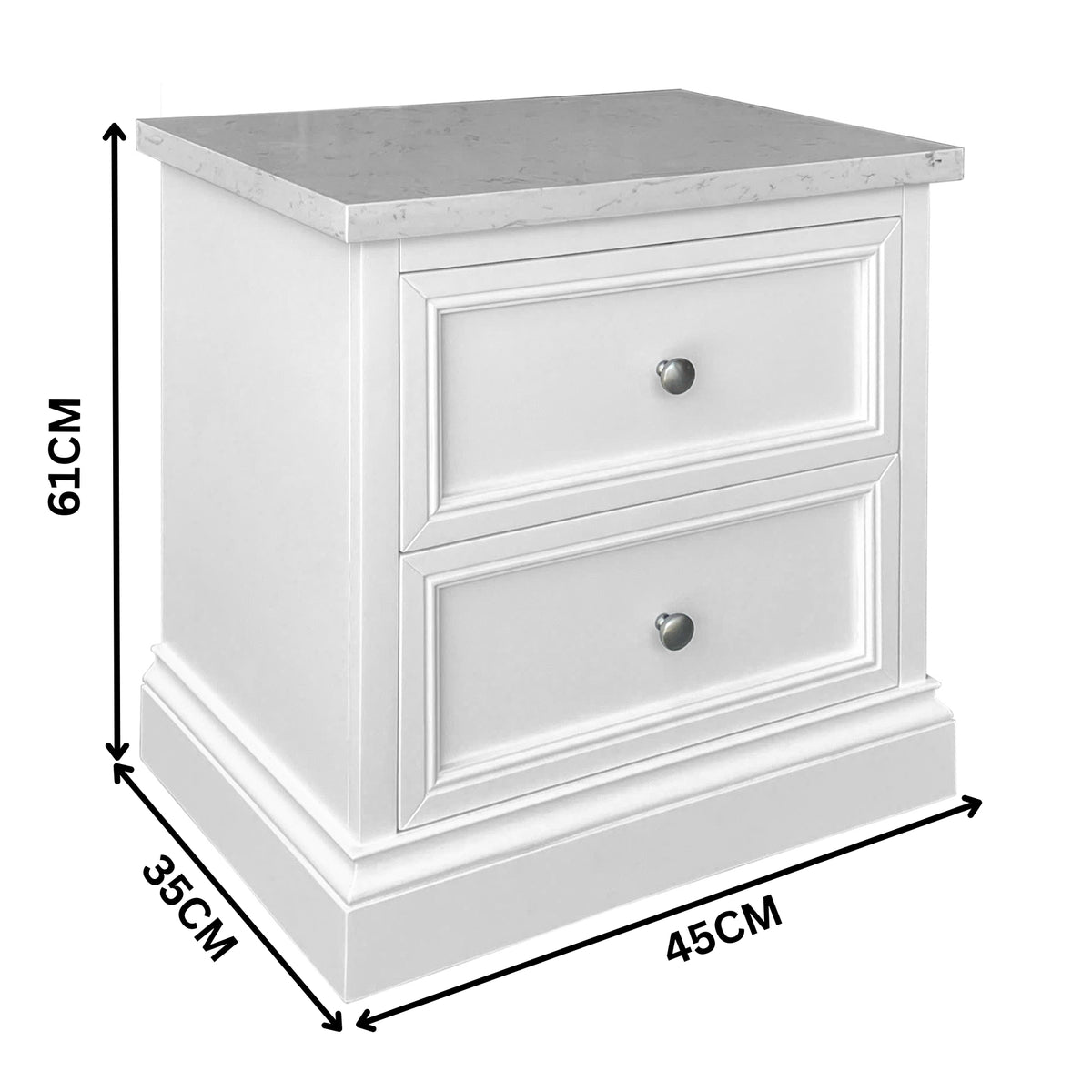 Andes Bedside Table Marble Top White