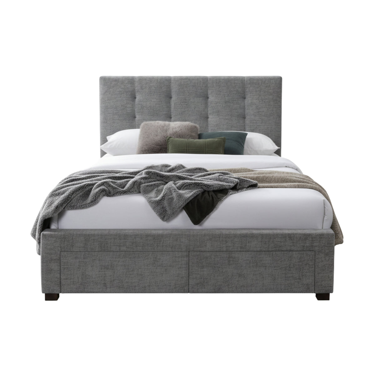 Anko Fabric Double Bed Frame Storage Drawer Grey