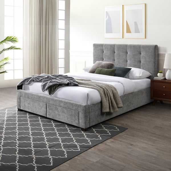 Anko Fabric Double Bed Frame Storage Drawer Grey