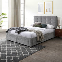 Anko Fabric Queen Bed Frame Storage Drawer Grey