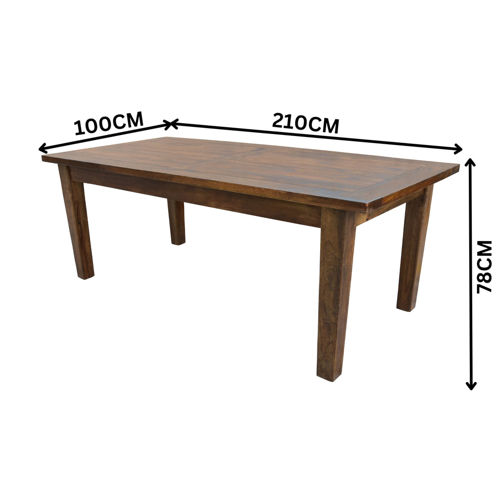 Antique 210cm Dining Table Solid Mango Wood Frame Brown