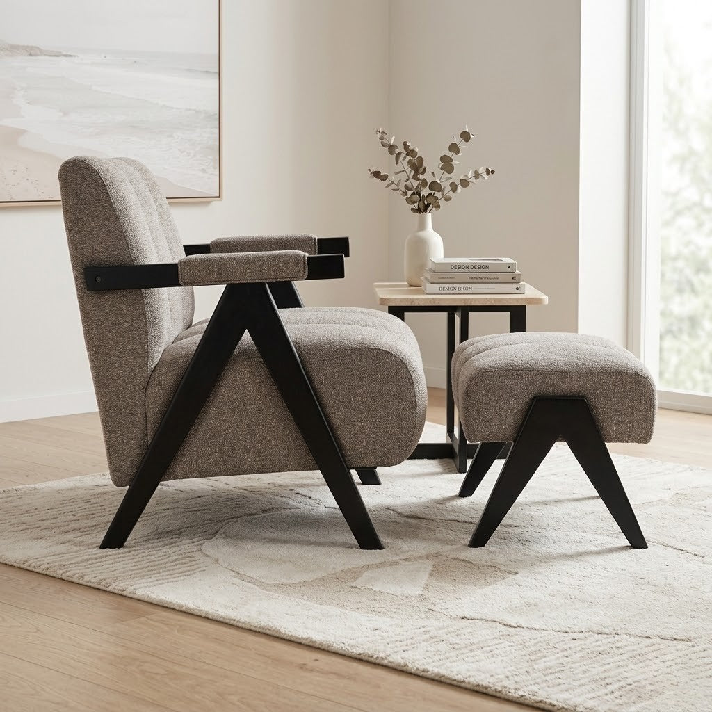 Arbor Fabric Accent Chair Foot Stool Fawn Grey