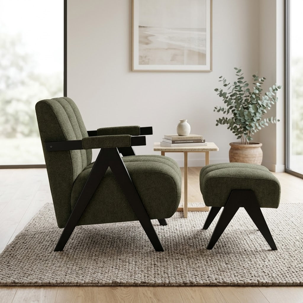 Arbor Fabric Accent Chair Foot Stool Green