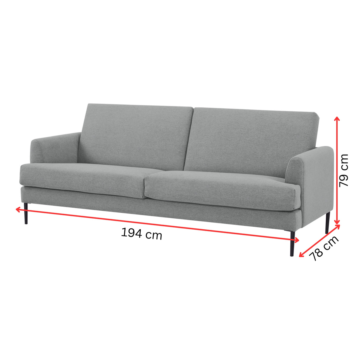 Ariya 3 Seater Fabric Sofa Light Grey 