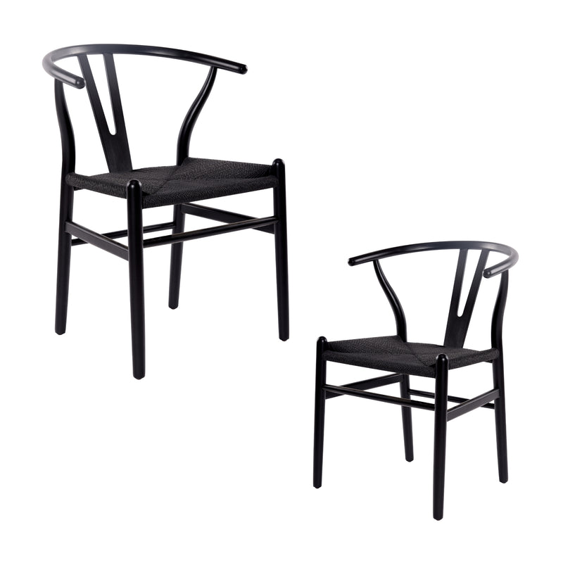 Ark Wishbone 2pc Set Dining Chair Replica Hans Wenger Beech Timber Wood Black