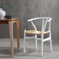 Ark Wishbone 2pc Set Dining Chair Replica Hans Wenger Beech Timber Wood White