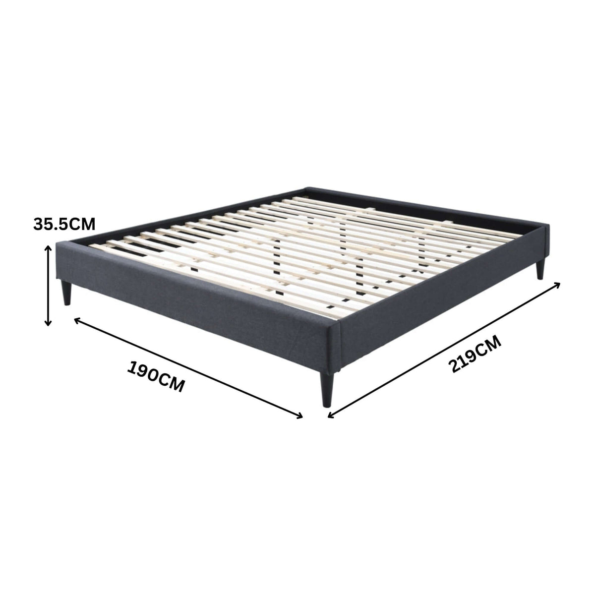 Arte Bed Frame Fabric Mattress Platform Base  Mid Grey King 