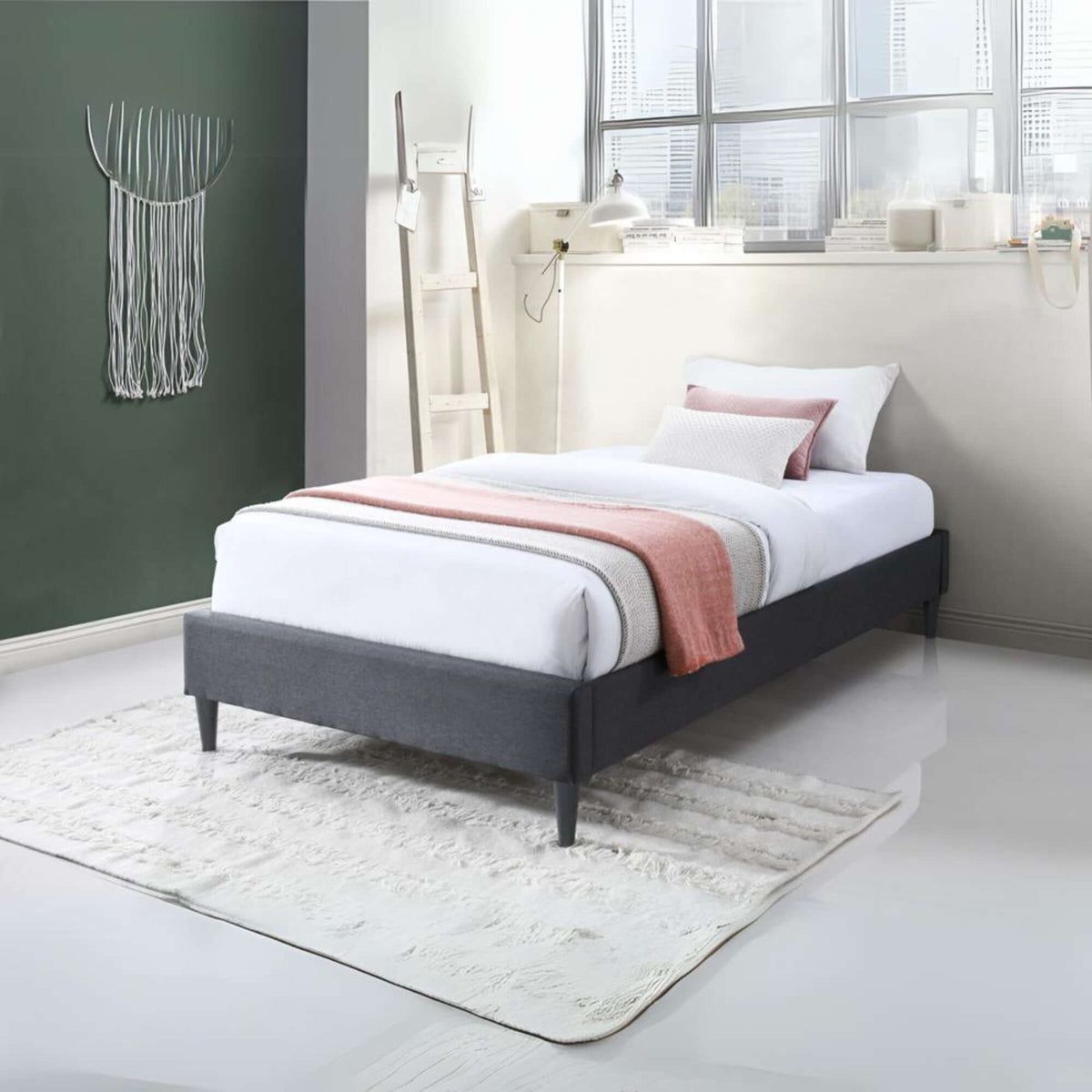 Arte Bed Frame Fabric Mattress Platform Base  Mid Grey King Single 