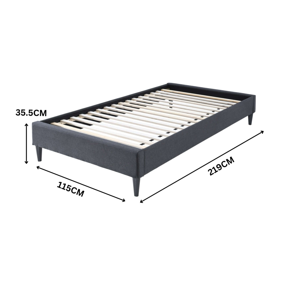 Arte Bed Frame Fabric Mattress Platform Base  Mid Grey King Single 