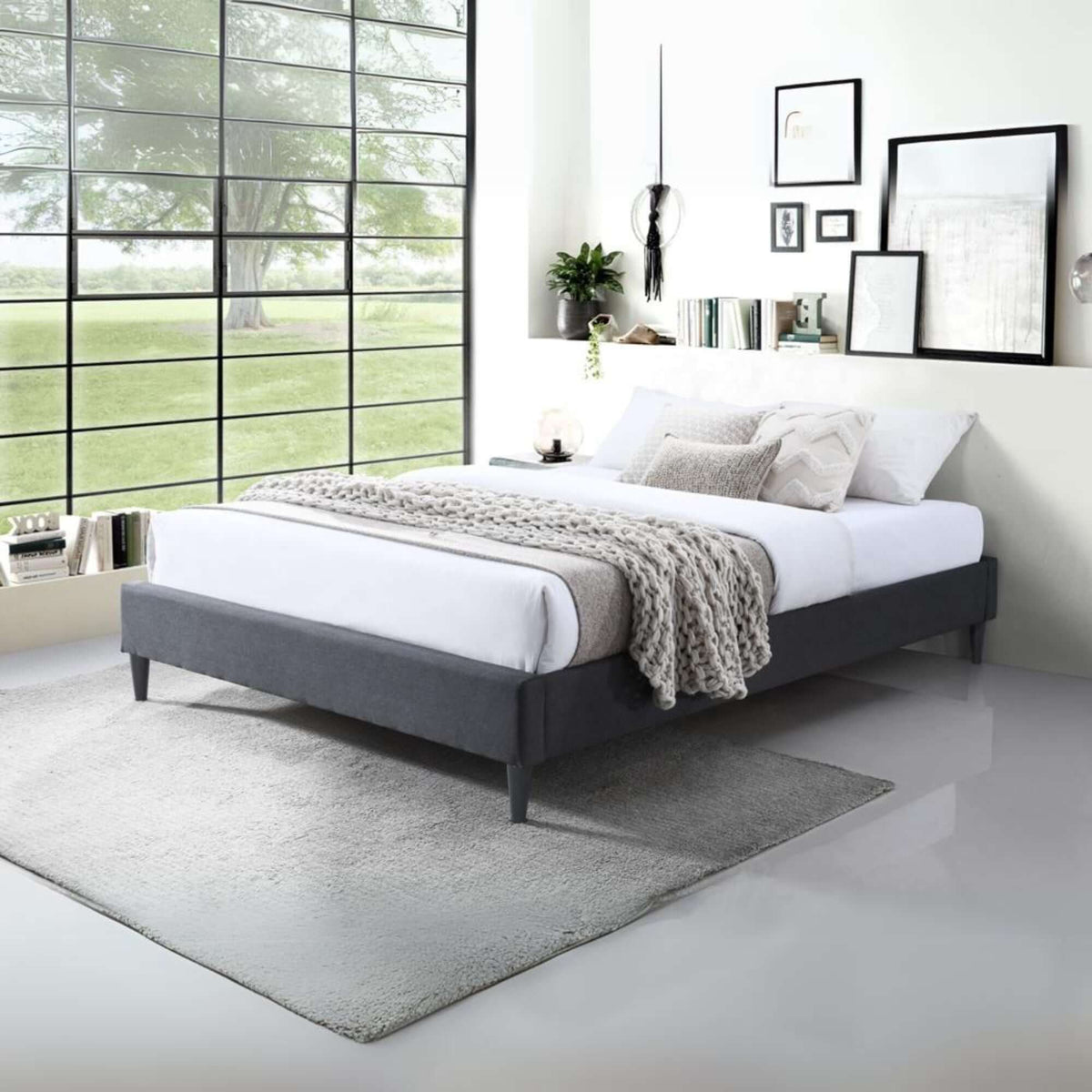 Arte Bed Frame Fabric Mattress Platform Base  Mid Grey Queen 