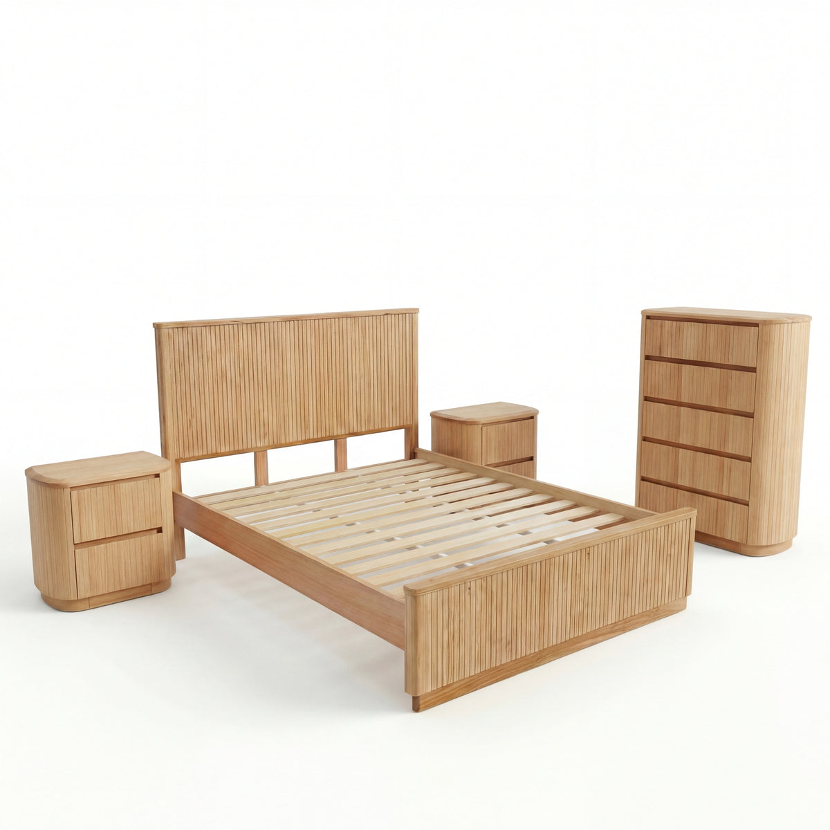 Arushi 4pc King Bedroom Set Bed Frame Tallboy Bedside Table Natural