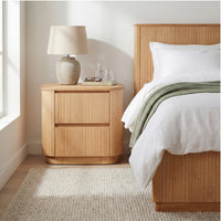 Arushi 4pc Queen Bedroom Set Bed Frame Tallboy Bedside Table Natural