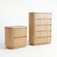 Arushi 4pc Queen Bedroom Set Bed Frame Tallboy Bedside Table Natural