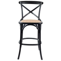 Aster Crossback Bar Stools Dining Chair Solid Birch Timber Rattan Seat - Black