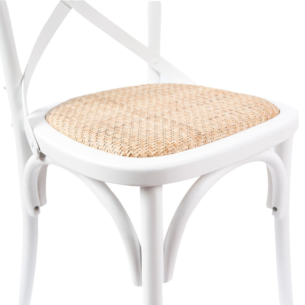 Aster Crossback Dining Chair Set of 2 Solid Birch Timber Wood Ratan Seat - White