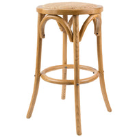 Aster Round Bar Stools Dining Stool Chair Solid Birch Timber Rattan Seat - Oak