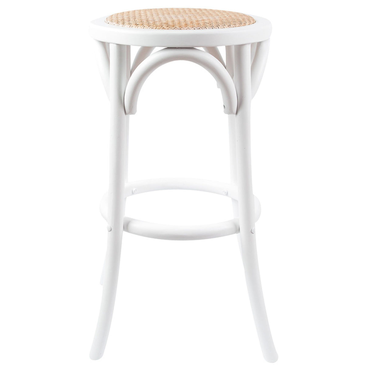 Aster Round Bar Stools Dining Stool Chair Solid Birch Timber Rattan Seat White