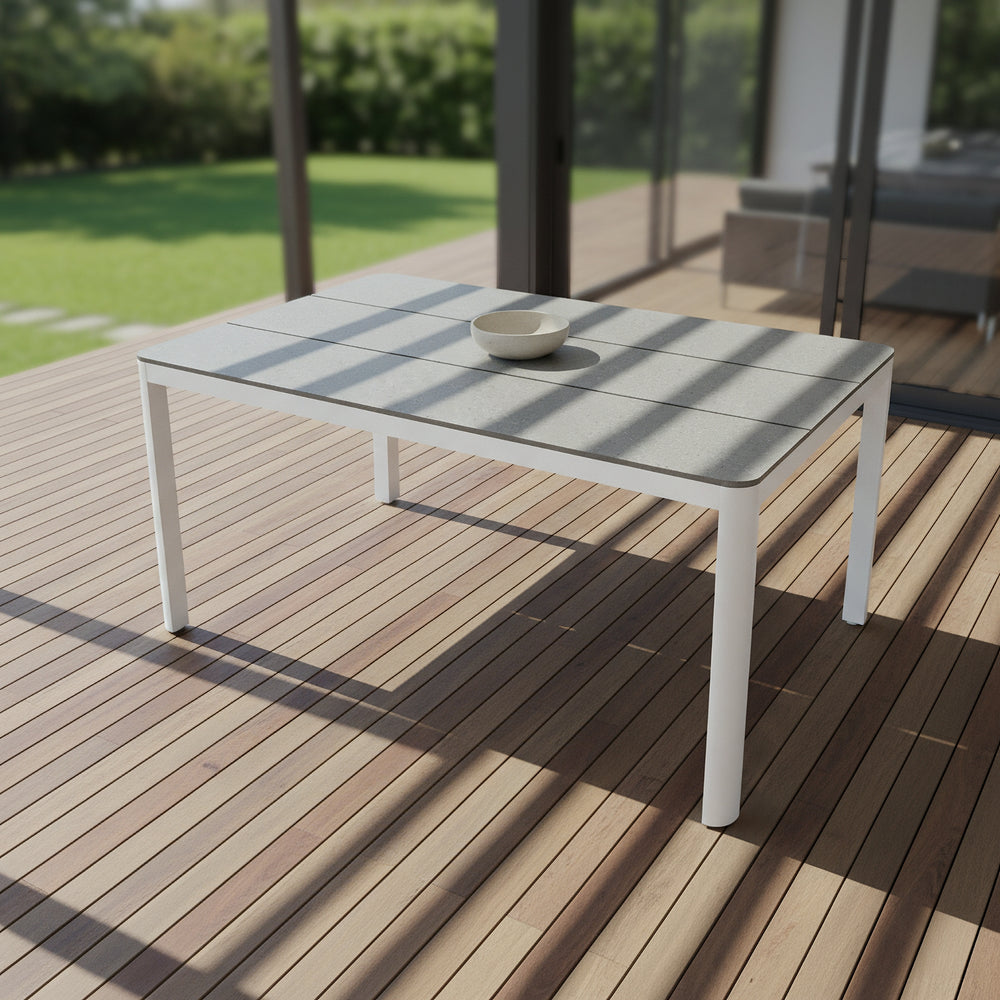 Astro 160cm Outdoor Dining Table Polystone Top Aluminium Frame White ...