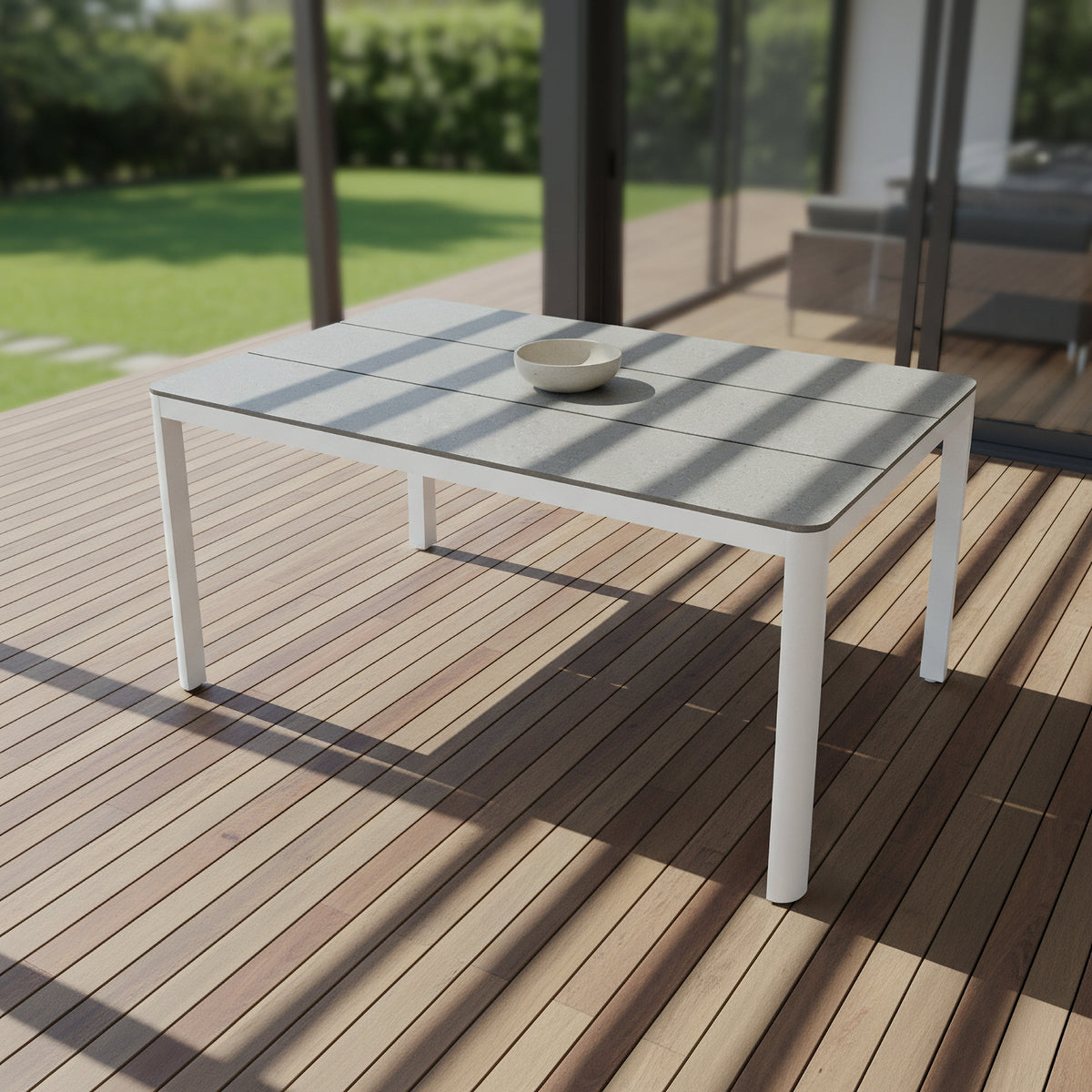 Astro 160cm Outdoor Dining Table Polystone Top Aluminium Frame White