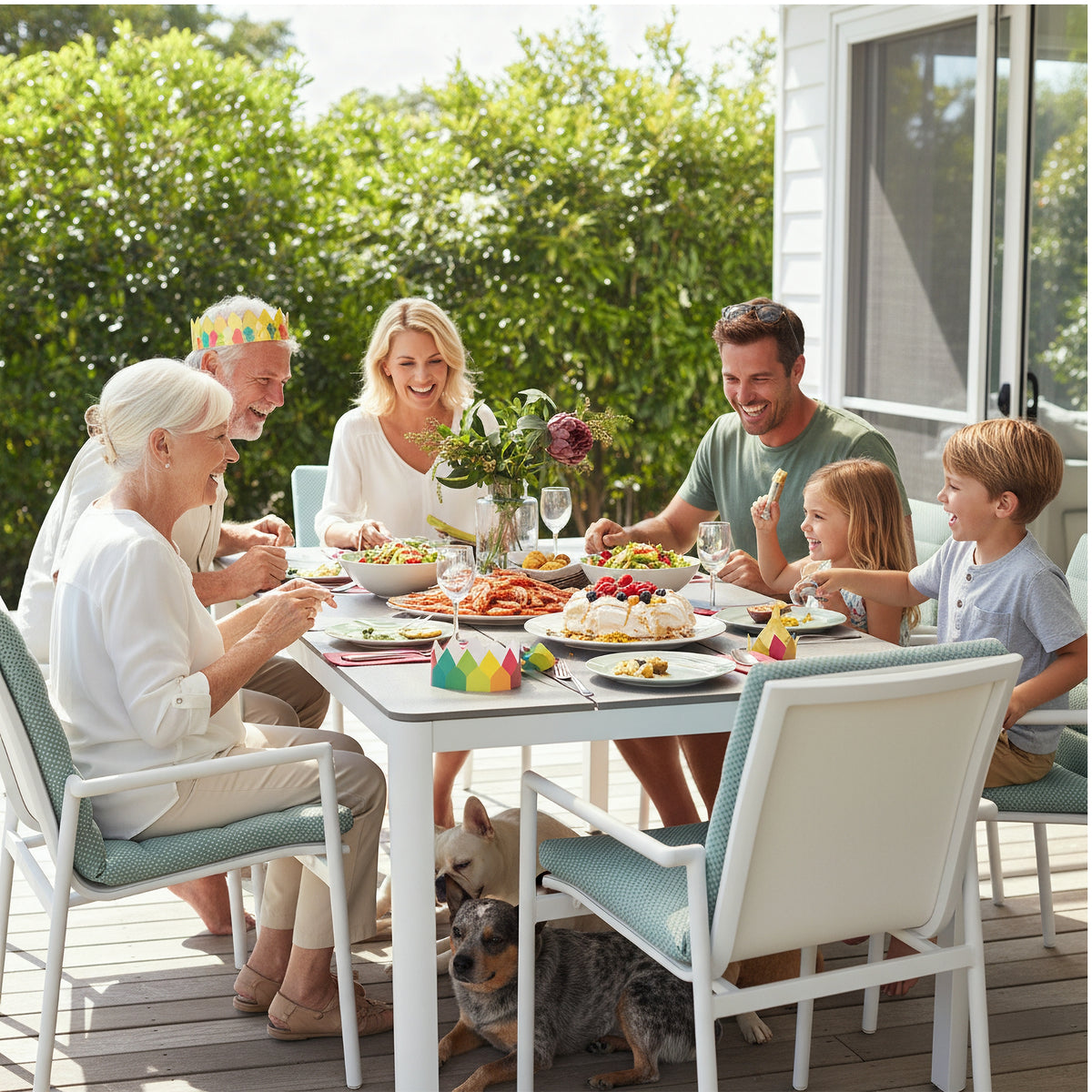 Astro 160cm Outdoor Dining Table Polystone Top Aluminium Frame White
