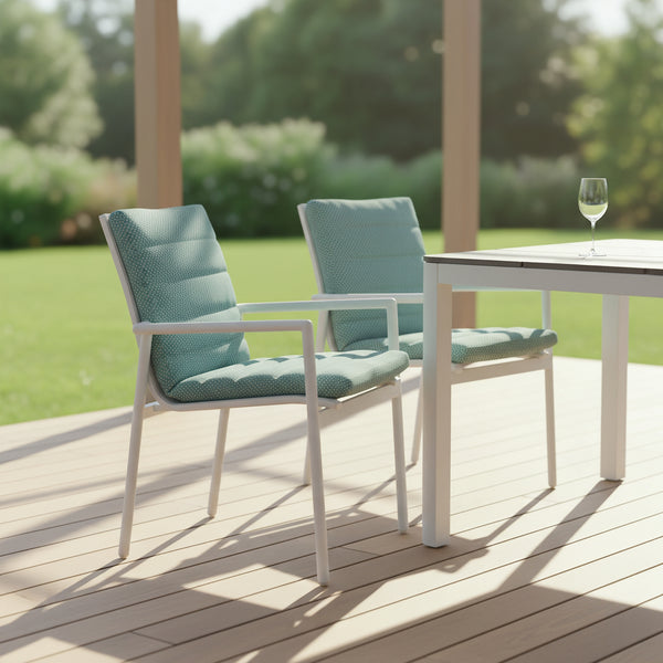 Astro 2pc Set Outdoor Dining Chair Aluminium Frame Textilene Seat White Green