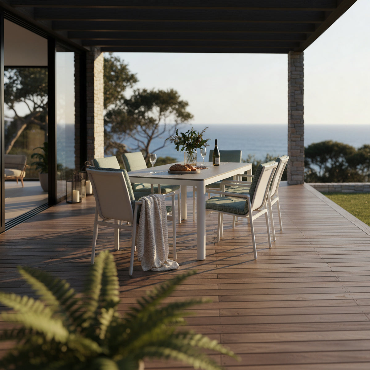 Astro 2pc Set Outdoor Dining Chair Aluminium Frame Textilene Seat White Green
