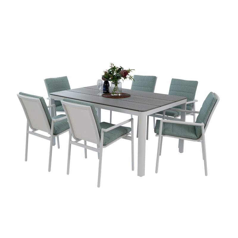Astro 7pc Set 160cm Aluminium Outdoor Dining Table Polystone Top 6 Cha ...