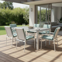 Astro 7pc Set 160cm Aluminium Outdoor Dining Table Polystone Top 6 Chair White