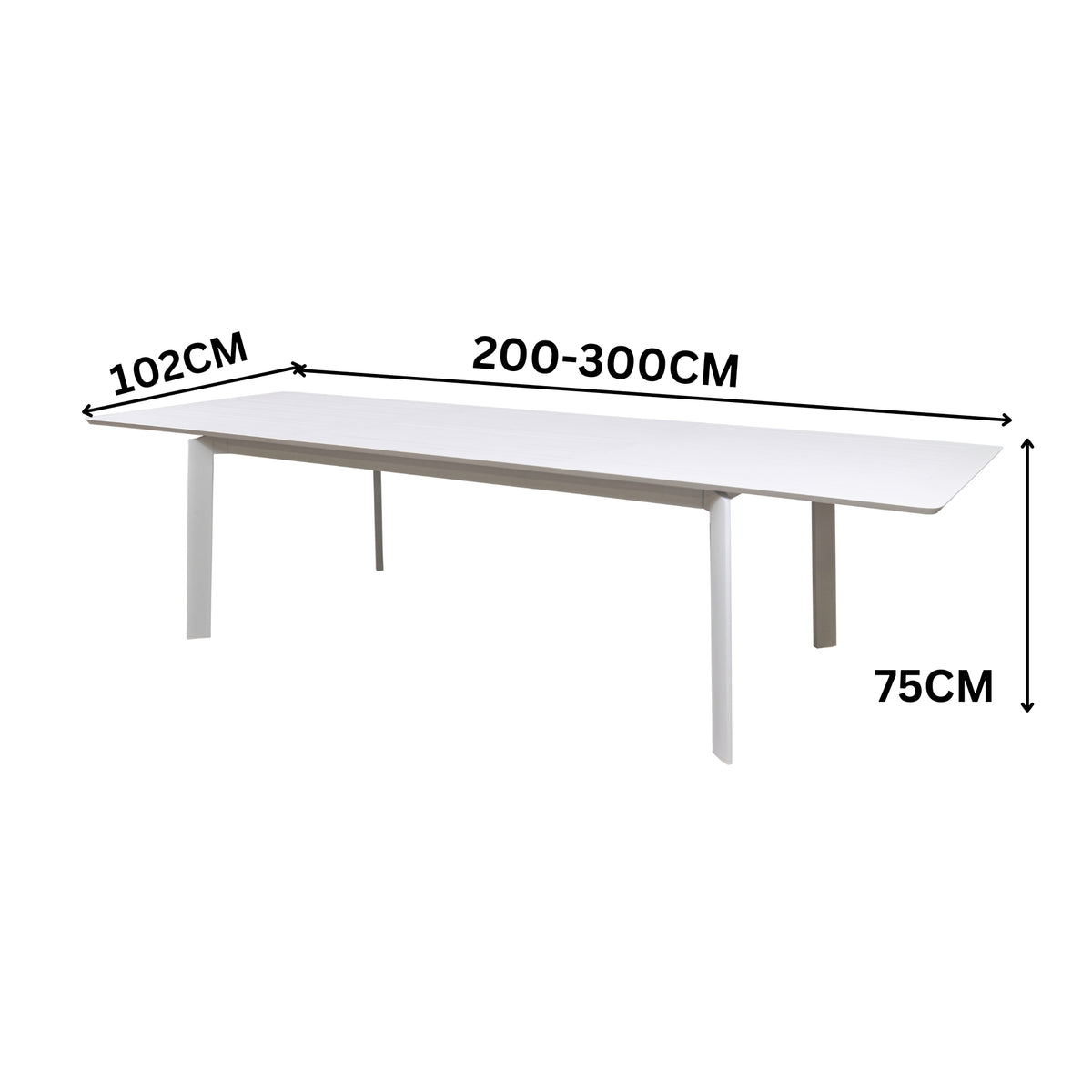 Ataman 11pc Set Outdoor Dining 200-300cm Extension Aluminium Table 10 Chair White