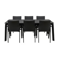 Ataman 7pc Set Outdoor Dining 200-300cm Extension Aluminium Table 6 Chair Dark Grey