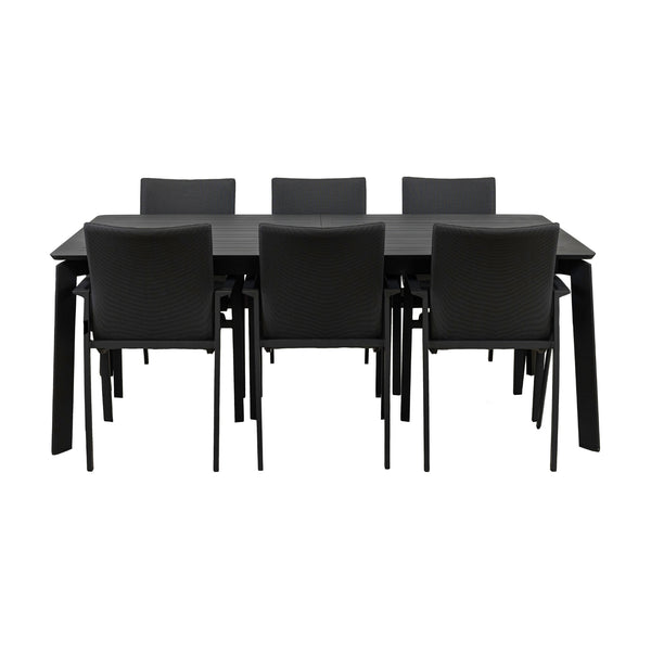 Ataman 7pc Set Outdoor Dining 200-300cm Extension Aluminium Table 6 Chair Dark Grey