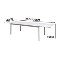 Ataman 7pc Set Outdoor Dining 200-300cm Extension Aluminium Table 6 Chair White