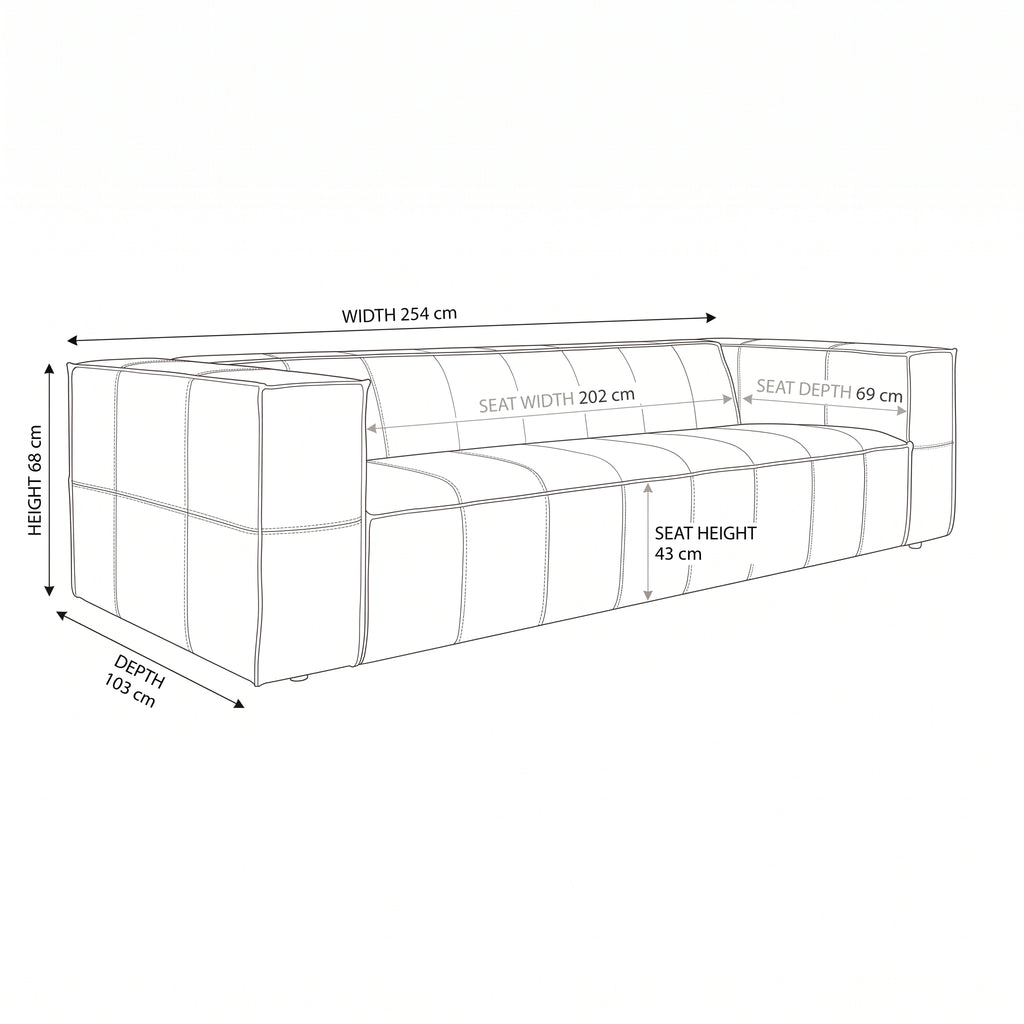Atlantis 4 Seater Sofa Tan — dimensions diagram